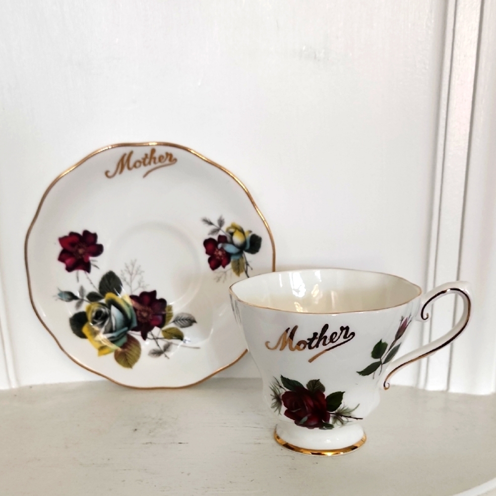 Royal Grafton Floral Teacup and Saucer Set with Gold Accents